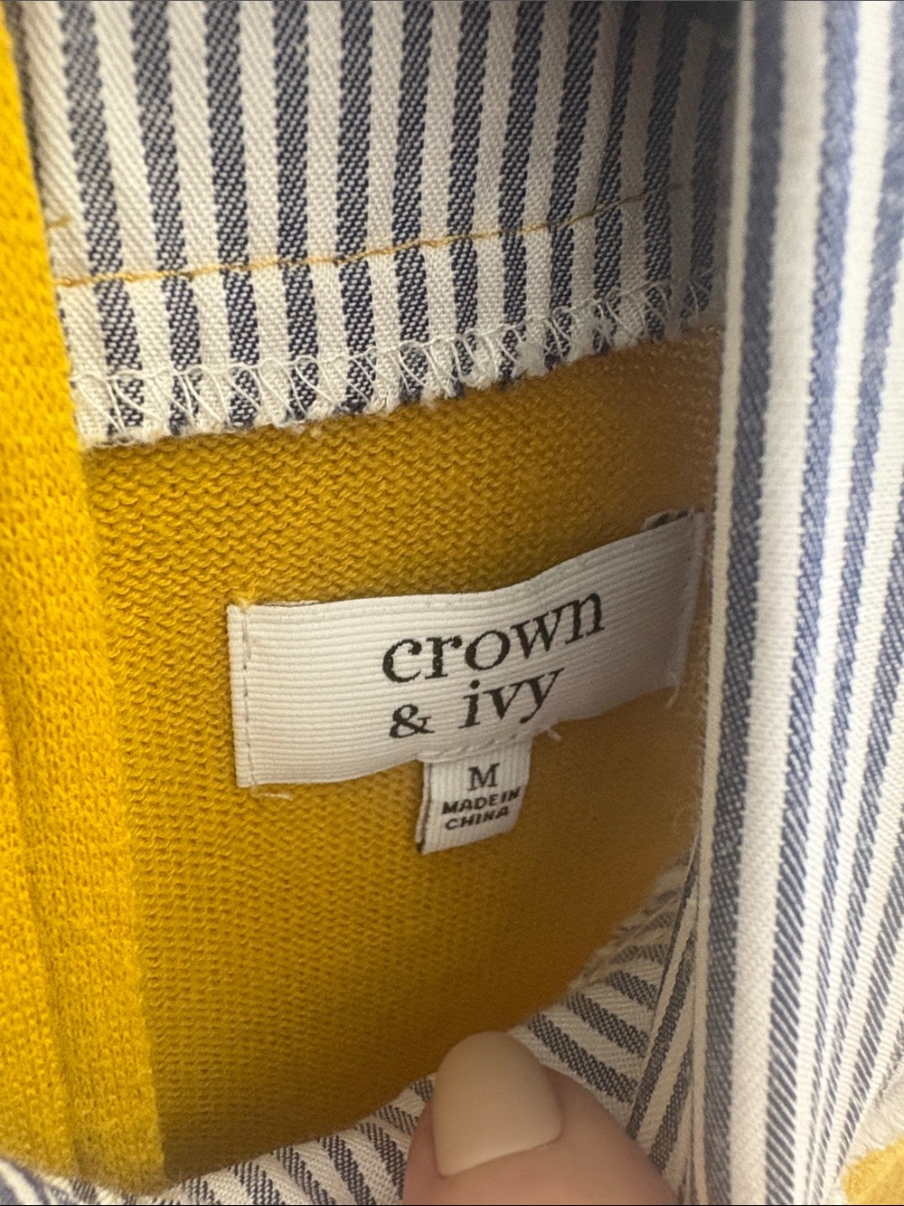 crown & ivy Mustard Yellow Layered-Look Sweater with Striped Collar - Picture 2 of 4
